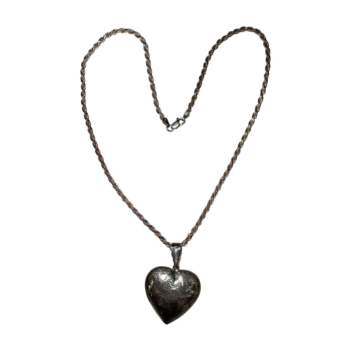 Vintage Sterling Silver Heart Pendant 18.in
